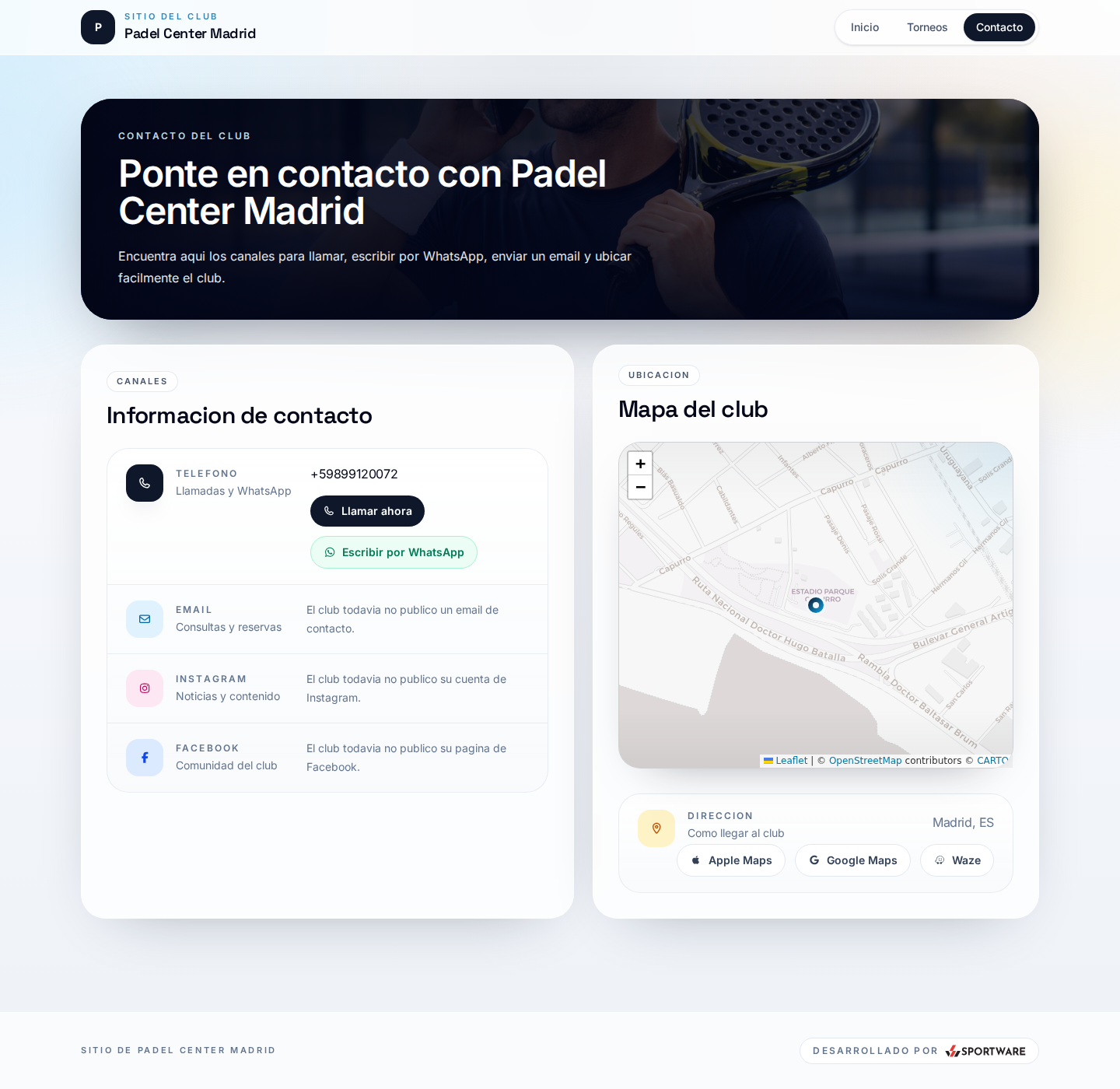 Padel Center Madrid - Contacto